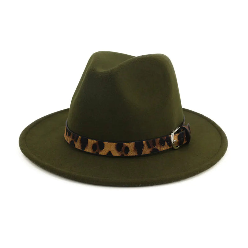 Fall Winter New Wool Fedora with Leopard Print Hat
