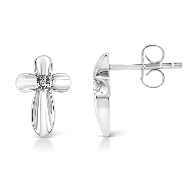 .925 Sterling Silver Prong Set Diamond Accent Floral Cross Stud Earring (I-J Color, I1-I2 Clarity)