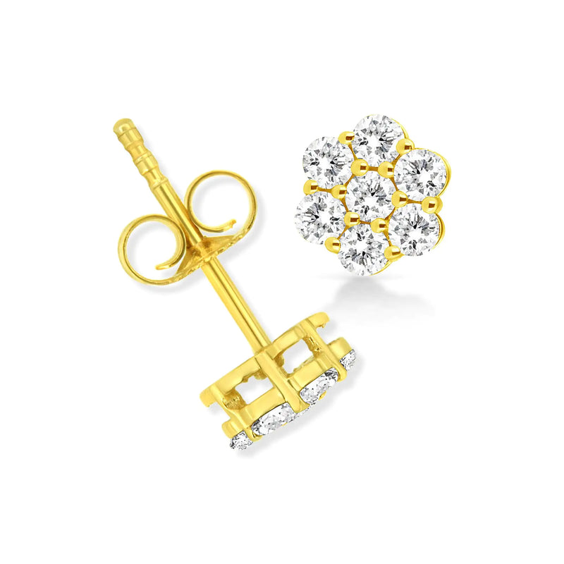 14K Yellow Gold 1/2 Cttw Brilliant Round Cut Diamond Floral Cluster Stud Earrings with Pushbacks (J-K Color, VS2-SI1 Clarity)