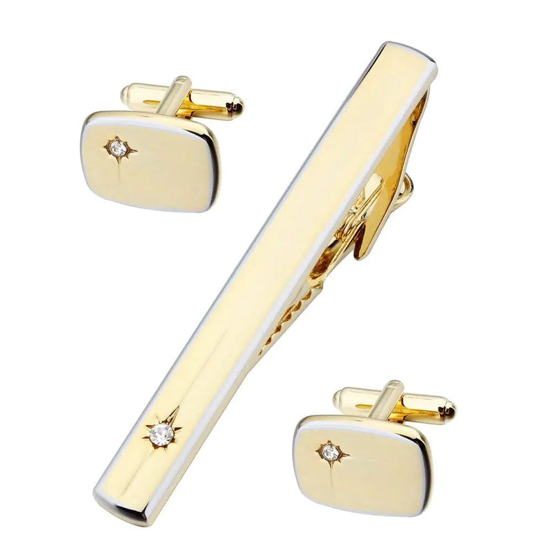 HAWSON Gold Tie Clip for Men 2 inch /2.5inc Tie Clip with Set for Mens Necktie Cufflinks with Tie Clip Set for Men Tie Bar Clip Set Gift Set for Father Brother Husband