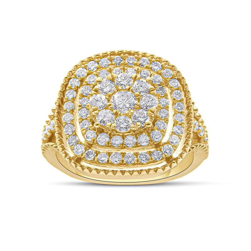 10K Yellow Gold Plated .925 Sterling Silver 1 1/4 Cttw Diamond Cocktail Ring (H-I Color, I1-I2 Clarity)