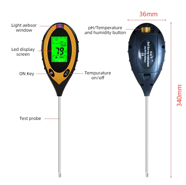 4 In 1 LCD Digital Soil Tester PH Water Moisture Temperature Sunlight Plant Test