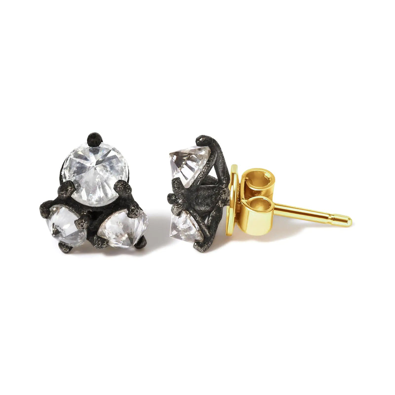 14K Yellow Gold and Black Oxidized Reverse Set 1 1/4 Cttw Diamond Trio Stud Earrings (I-J Color, I1-I2 Clarity)