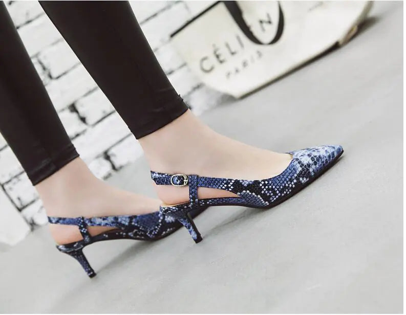 Snake Print Pointed Toe Heeled Sandals for Women