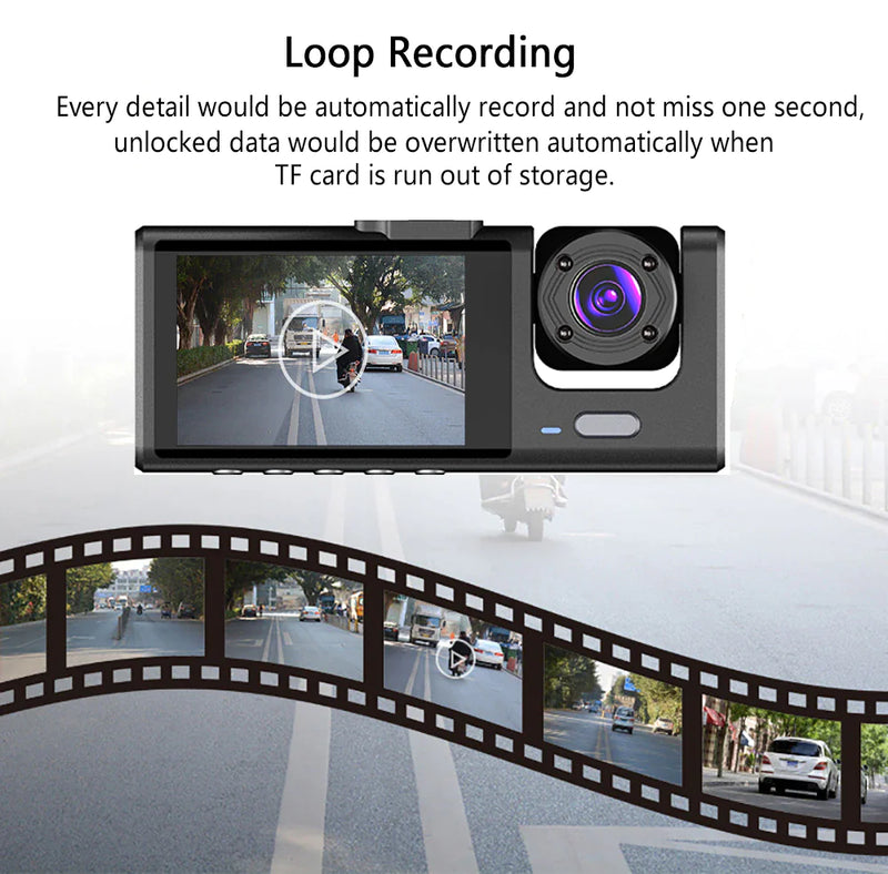 Car Dual Lens Dash Cam HD 1080P Front/Rear/Inside Video Recorder Camera G-Sensor