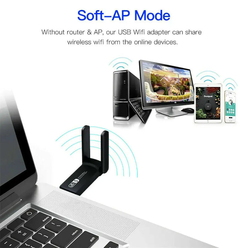 1200Mbps Long Range AC1200 Dual Band 5GHz Wireless USB 3.0 WiFi Adapter Antennas