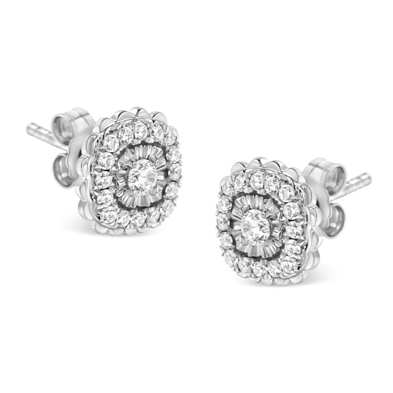 .925 Sterling Silver 1/2 Cttw Round-Cut Diamond Halo Cluster Stud Earring (I-J Color, I2-I3 Clarity)