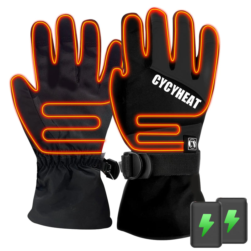 CYCYHEAT Kids Heated Gloves - Boys and Girls Waterproof Ski Heating Gloves with 2pcs DC 2700mAh Battery 3 Heating Levels (Black L/XL)