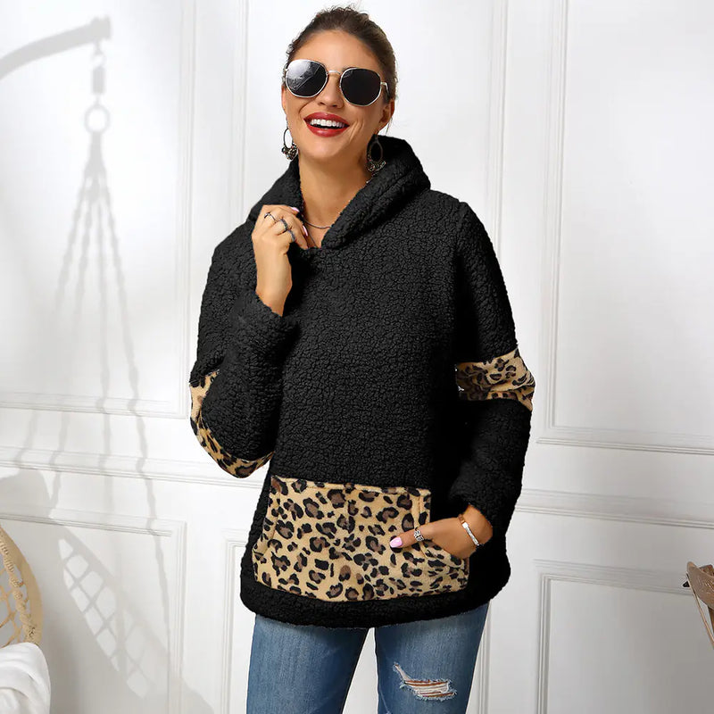 Leopard Print Double-Sided Fleece Hooded Sweater