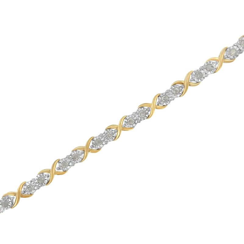 2 Micron 14KT Yellow Gold Plated Sterling Silver Diamond X Link Bracelet (1 cttw, I-J Color, I3-Promo Clarity)