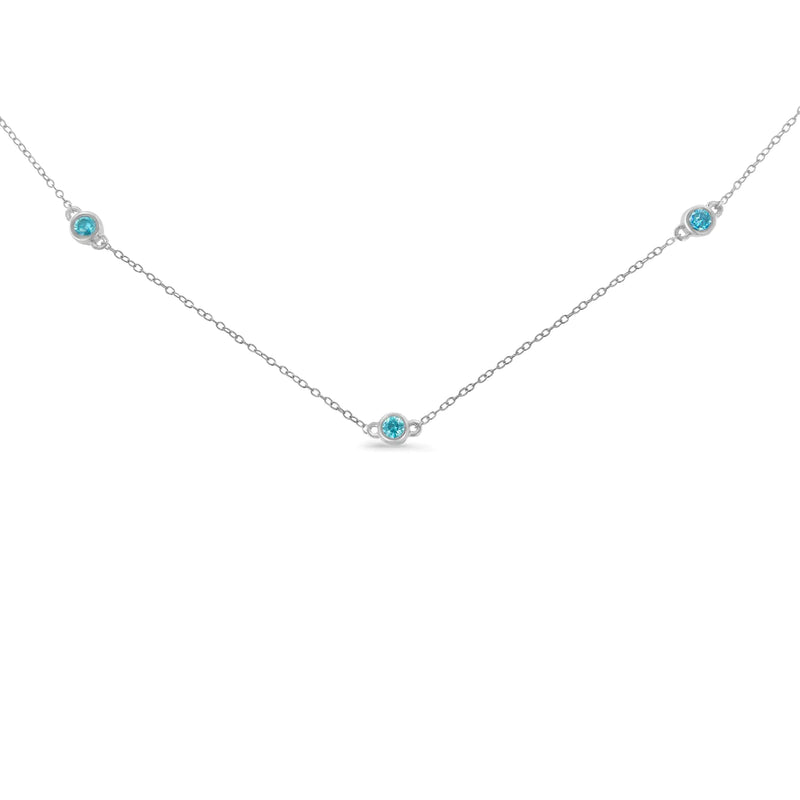 Sterling Silver Treated Diamond By Yard Necklace (1/2 cttw, Blue Color, I2-I3 Clarity)