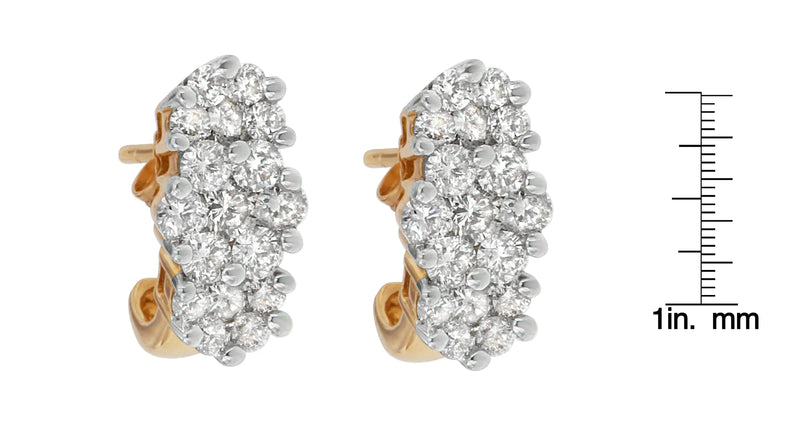 14K Yellow Gold 2 1/20 cttw Round Cut Diamond Cluster Earrings (I-J, I1-I2)