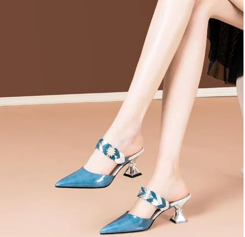 Pointed-Toe Rhinestone High-Heeled Sandals and Slippers