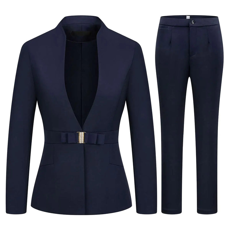 MODFUL Womens Business Pant Suit Set 2 Piece Slim Fit Blazer Jacket One Button Buckle Closure Lady Work Suit for Office (Blue Small)