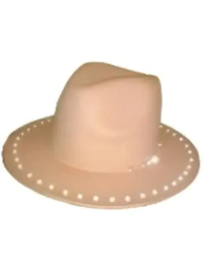 BEIGE BRIM WOOL RANGER HAT WITH PEARLS