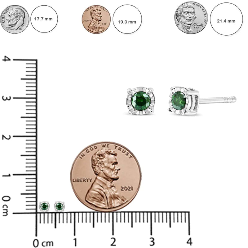 Sterling Silver Rose Cut Treated Green Diamond Solitaire Stud Earrings (0.25 cttw, Green Color, I2-I3 Clarity)