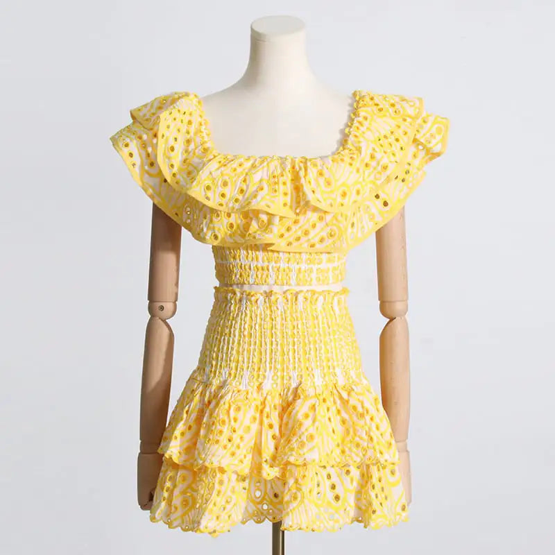 Seaside Vacation Two-Piece Ruffled Shirt & Skirt Set