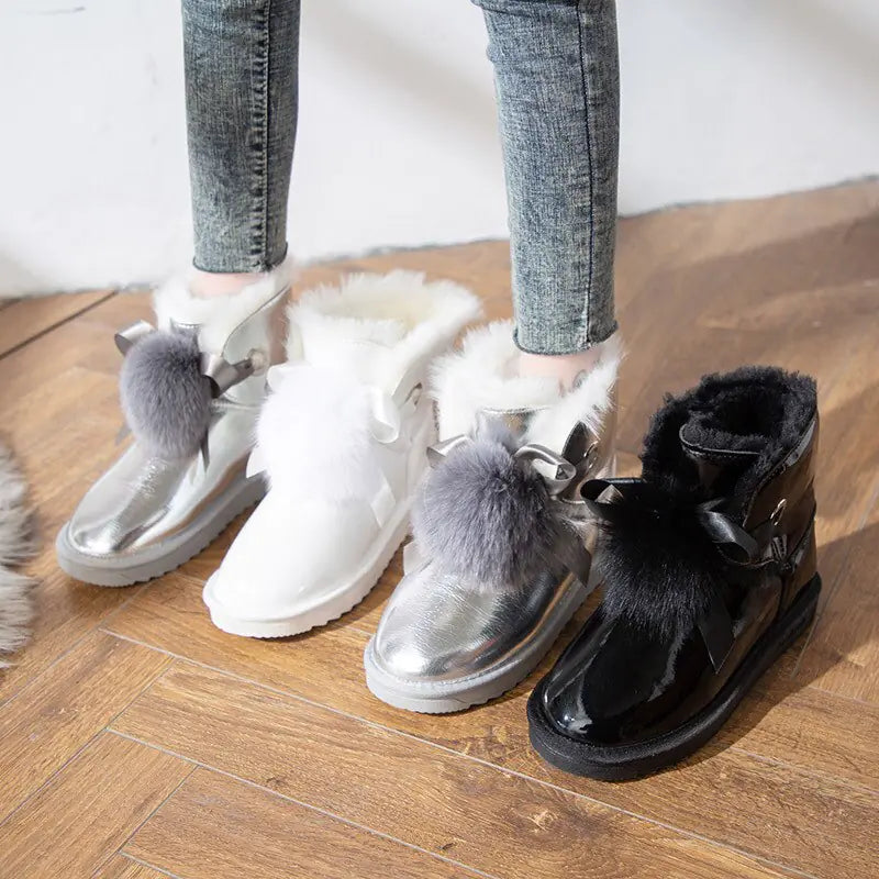 Fashionable White and Silver Waterproof Snow Boots