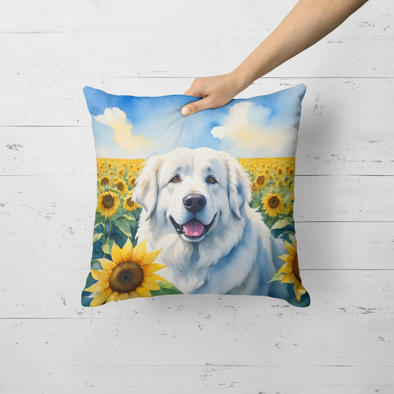 Great Pyrenees in Sunflowers Throw Pillow