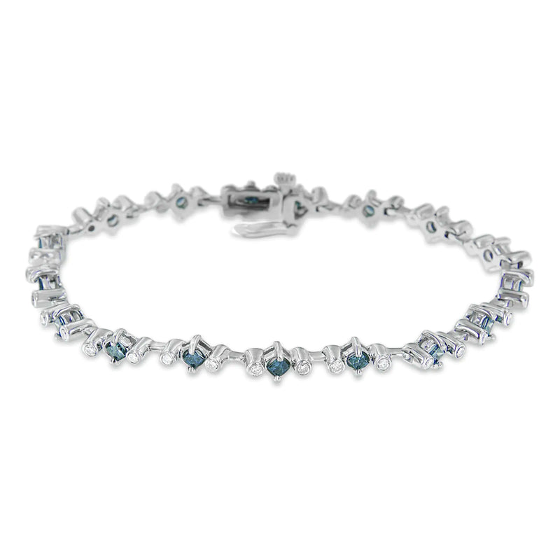 14K White Gold Treated Blue Princess Cut Diamond Bracelet (2 cttw, H-I Color, I1-I2 Clarity)