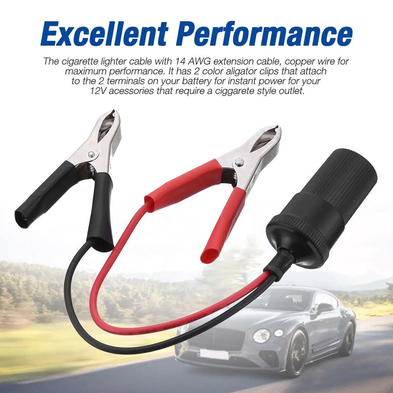 2PCS Car Battery Alligator Clamp Clip Cigarette Lighter Power Adapter Socket 12V