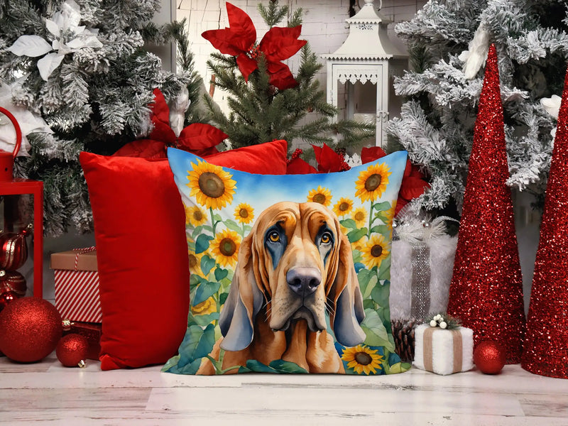 Bloodhound in Sunflowers Throw Pillow