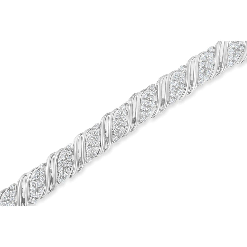 .925 Sterling Silver 2.0 cttw Diamond Double Wrap S Curve Link Bracelet (I-J Color, I3 Clarity) -7.25"