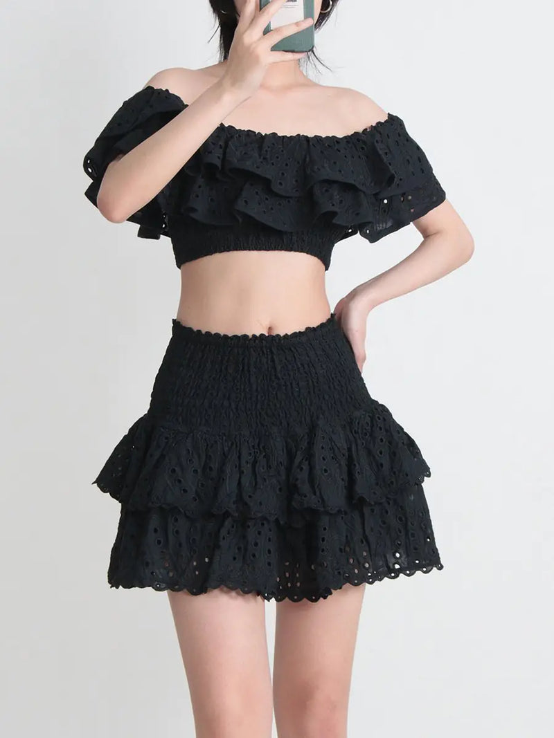 Seaside Vacation Two-Piece Ruffled Shirt & Skirt Set