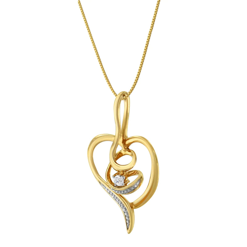 Espira 10K Yellow Gold .03 Cttw Diamond-Accented Round-Cut Diamond Swirl Open Heart 18" Pendant Necklace (I-J Color, I2-I3 Clarity)