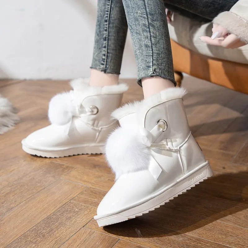 Fashionable White and Silver Waterproof Snow Boots