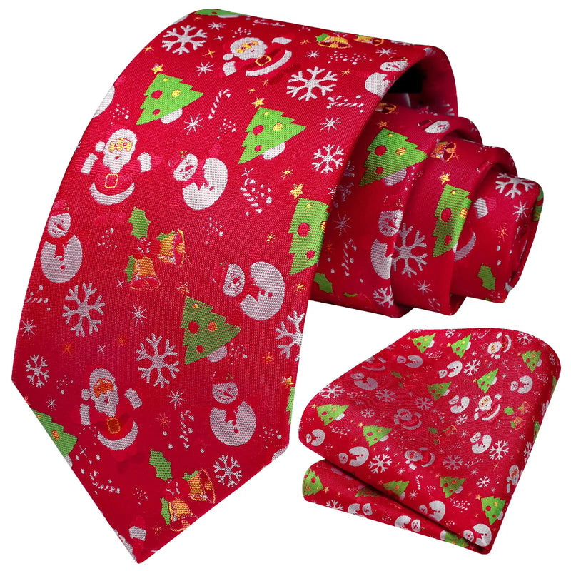 Christmas Ties for Men Red Tie Holiday Festival Necktie Boys Funny Vacation Xmas Tie Handkerchief Pocket Square Set for Men Party