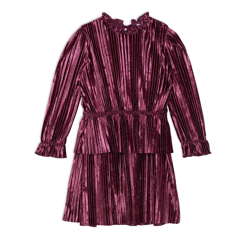 Long Sleeve Crinkle Dress Red Violet