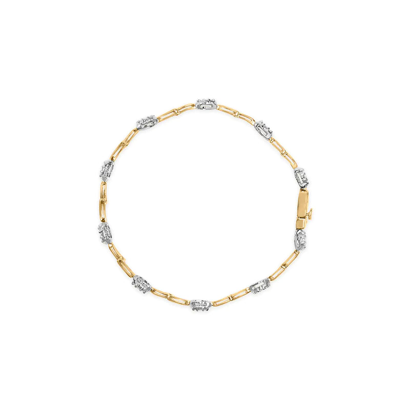 10K White and Yellow Gold 1.00 Cttw Diamond Oval Shaped Cluster Link  Bracelet (I-J Color, SI2-I1 Clarity) - 7" Inches