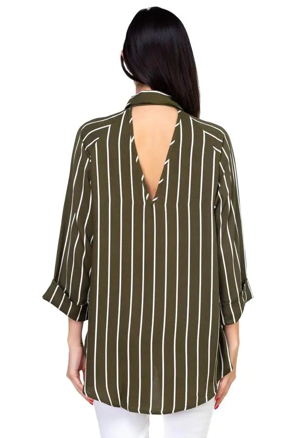 Stripe Button Down Shirt -Olive