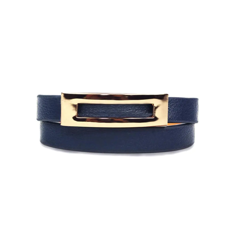 Buckled Leather Bracelet - Navy Blue