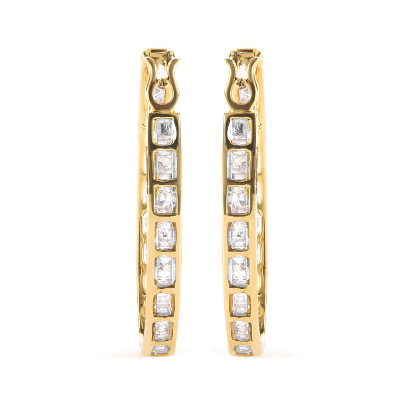 10K Yellow Gold 1.00 Cttw Round and Baguette-Cut Diamond U-Hoop Earrings (H-I Color, SI2-I1 Clarity)