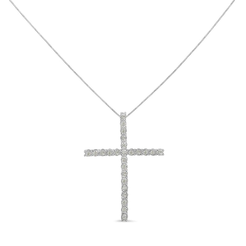 .925 Sterling Silver 1/2 Cttw Brilliant Cut Diamond Miracle-Set Cross 18" Unisex Pendant Necklace (I-J Color, I3 Clarity)