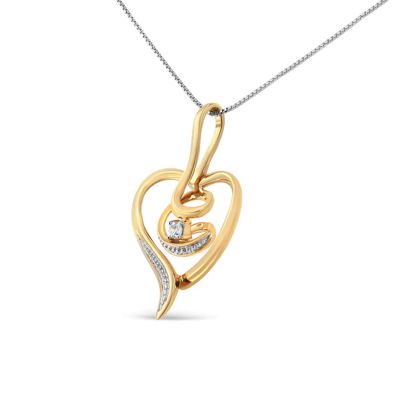 Espira 10K Yellow Gold .03 Cttw Diamond-Accented Round-Cut Diamond Swirl Open Heart 18" Pendant Necklace (I-J Color, I2-I3 Clarity)