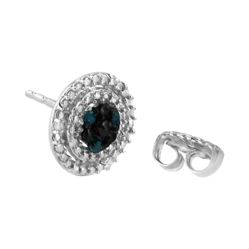 .925 Sterling Silver 1/10 Cttw Color Treated Round-Cut Diamond Stud Earrings (Blue Color, I3 Clarity)