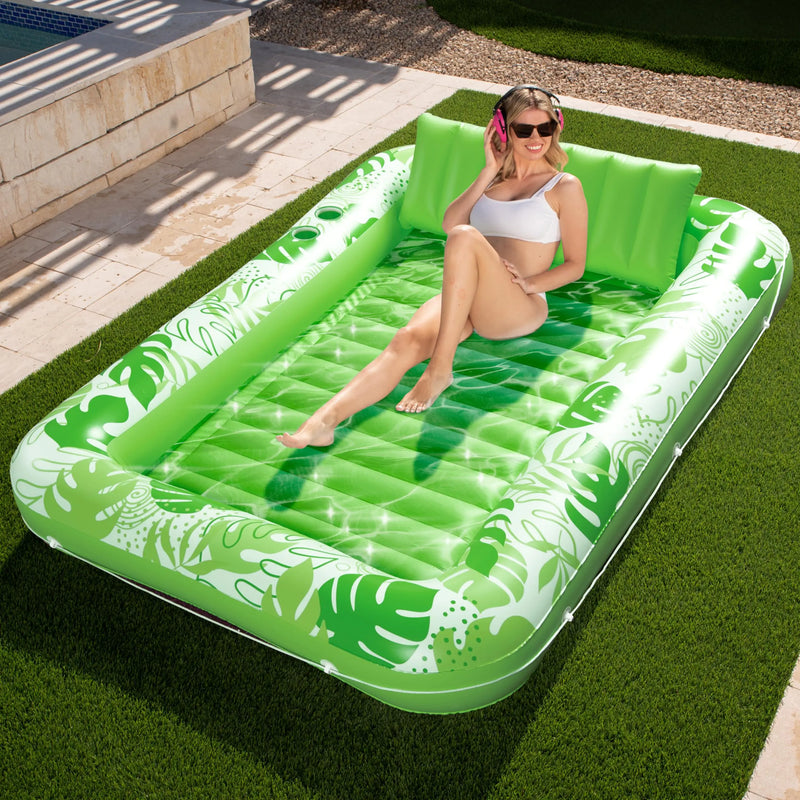 Sloosh Inflatable Tanning Pool Lounger Float for Adults 85" x 57" Extra Large Suntan Tub Pool Floats Sun Tan Tub Ice Bath Tub Tanning Bed Blow up Pool Raft Lounge Floatie XL-Green
