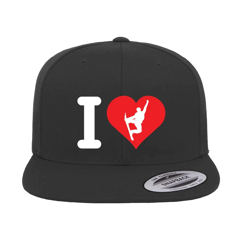 I Love Snowboarding Embroidered Flat Bill Cap