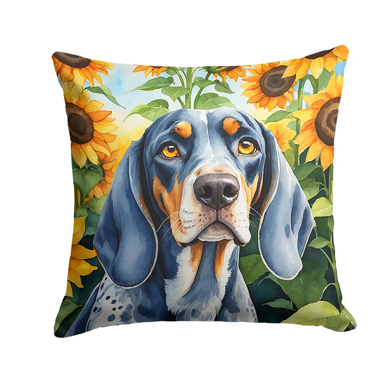 Bluetick Coonhound in Sunflowers Throw Pillow