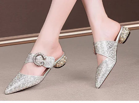 Chunky Heeled Sandals, Pointed Toe Mules, Heeled Slides