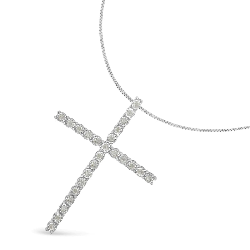 .925 Sterling Silver 1/2 Cttw Brilliant Cut Diamond Miracle-Set Cross 18" Unisex Pendant Necklace (I-J Color, I3 Clarity)