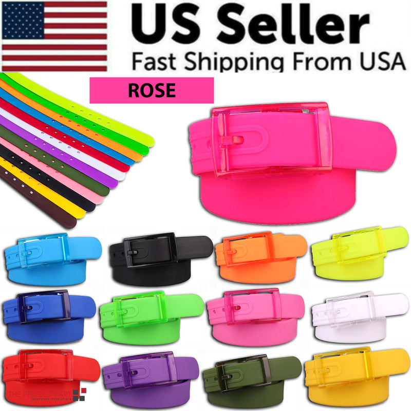 Adjustable Cut to Fit Rubber Plastic Jelly Silicone Casual Belt With Buckle USA