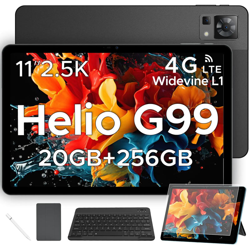 DOOGEE T35 Android 14 Tablet with Keyboard20GB+256GB11 inch Tablet Helio G99 Octa-core TabletIPS 1600x2560 Display Gaming Tablet4G LTE Cellular Tablet with Case Mouse Black
