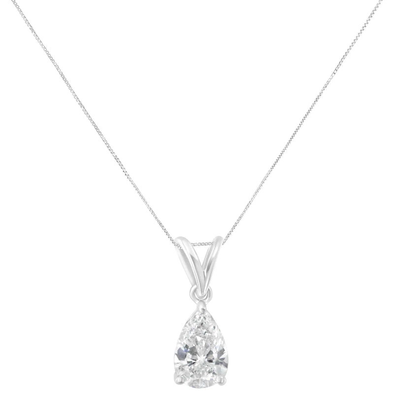 IGI certified 10K White Gold 1/2 cttw Diamond Pear Pendant Necklace (I-J, I1)