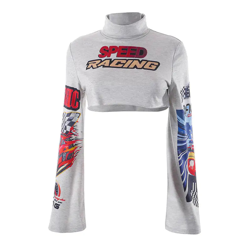 Speed Racing Cropped Knit Turtleneck Top