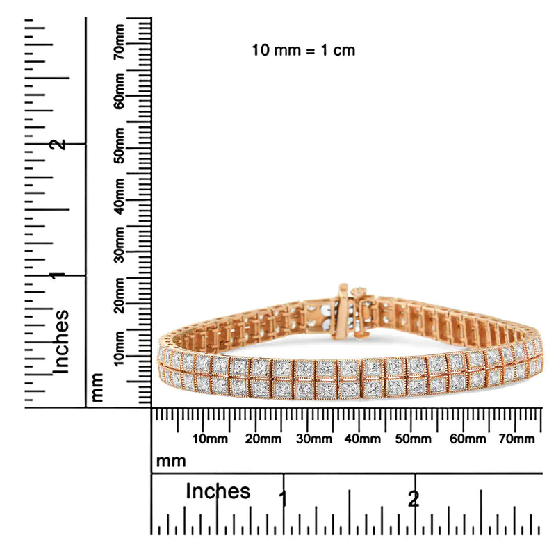 14K Rose Gold 3.0 Cttw Lab Grown Diamond Two Row Milgrain 7" Inch Tennis Bracelet (G-H Color, VS2-SI1 Clarity)