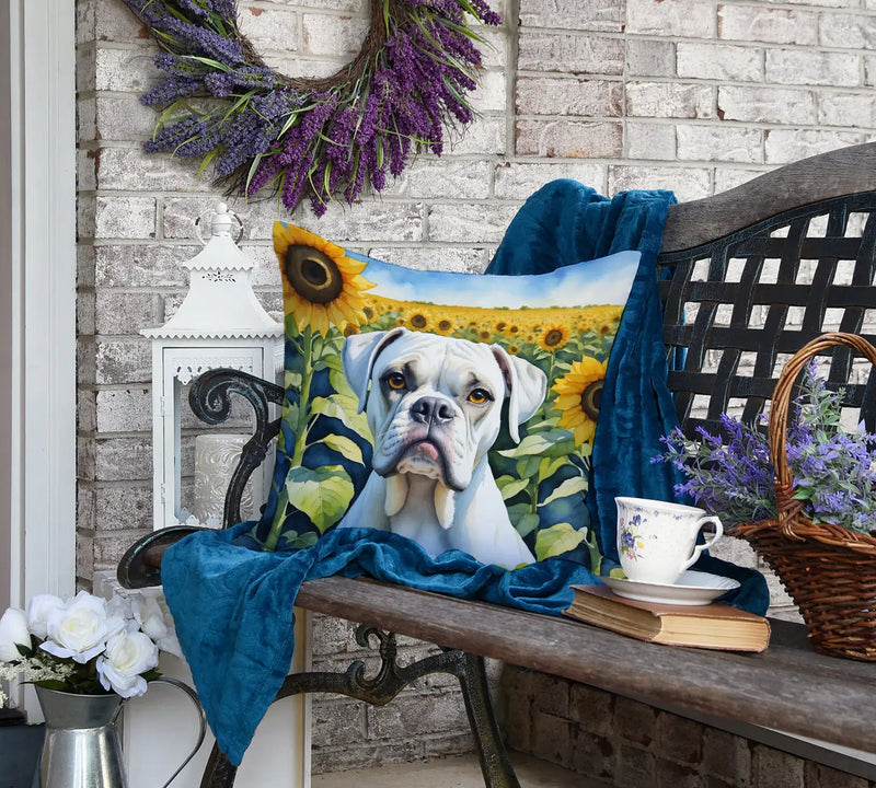 Boxer in Sunflowers Throw Pillow